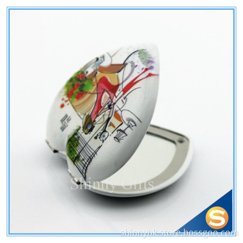 Full color logo imprint Heart Shape Silver Plated Makeup Compact Mirror